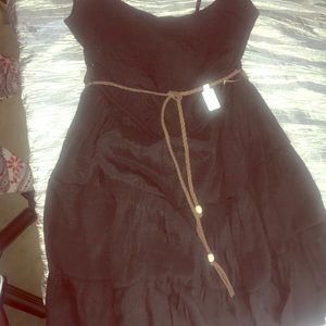 Black dress with leather braided belt